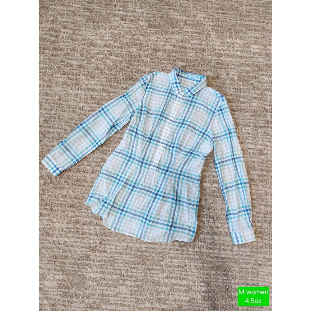 J. McLaughlin Women's blue white plaid button-down roll-tab tunic top size M